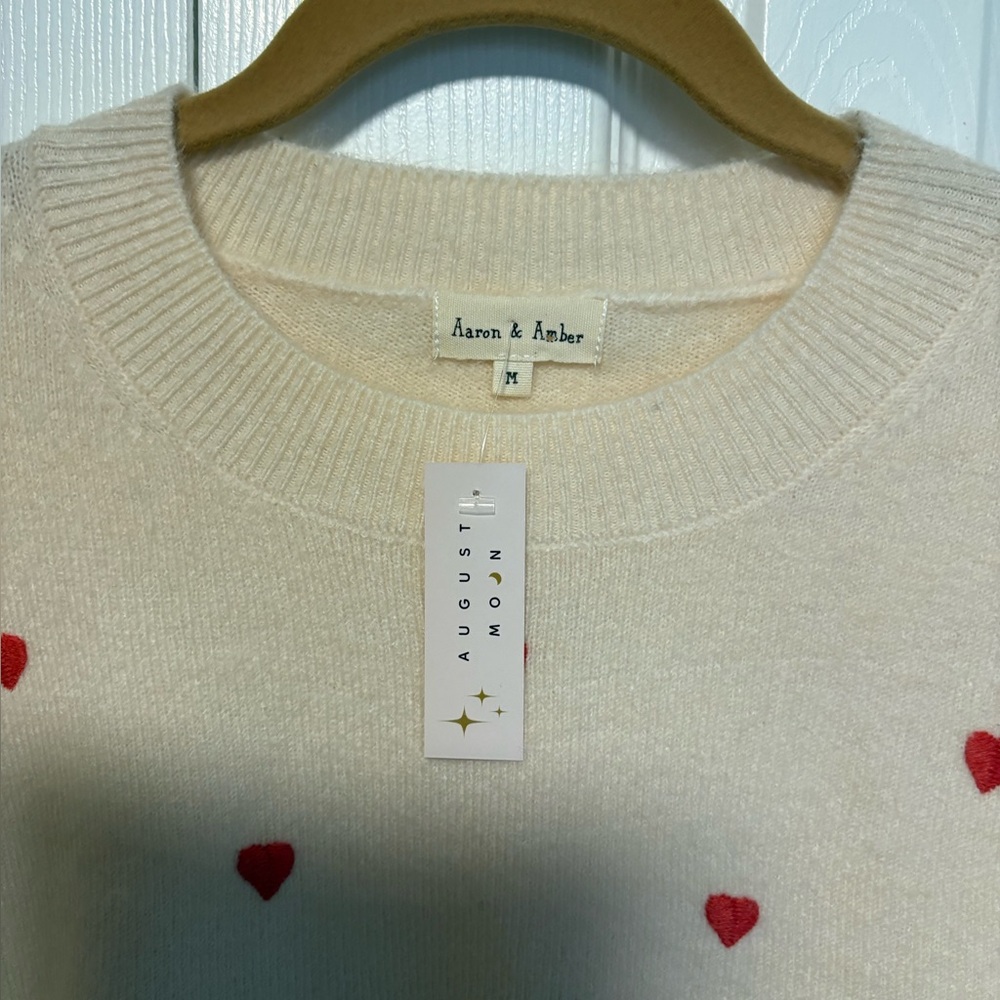Aaron & Amber Red Heart Patterned Cream Sweater - Picture 3 of 5